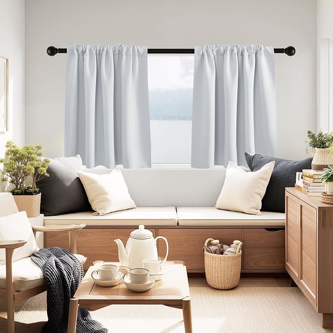 PONY DANCE Short Length Curtains for Kitchen, RV Curtain Tiers for Bedroom, Room Darkening for Bedroom, Width 29 x Length 24 inches,Greyish White, 2 Pieces