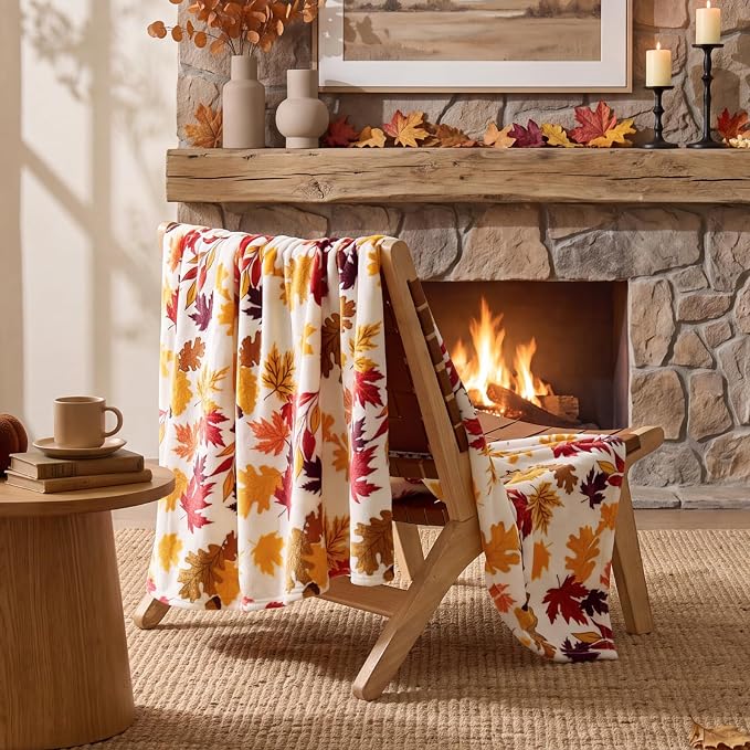 BEDELITE Fleece Blanket Soft Plush Fall Twin Size Autumn Leaves 60"x80" | Ultra Soft Fleece, Plush Microfiber, Lightweight Warmth, Thanksgiving Gift, Fall Home Decor, Machine Washable, Couch Sofa Bed