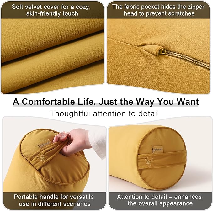 Long Round Bolster Pillow for Adults, Soft Cylinder Roll Pillow for Bed & Couch, Supportive Sleeping Pillow(Honey Yellow, 59"*7.87")