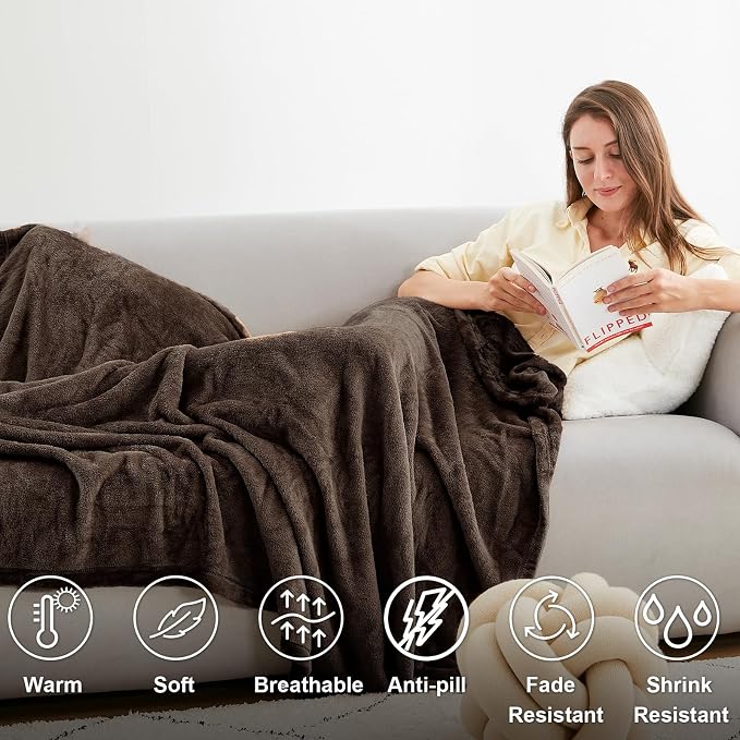 Hansleep Queen Brown Fleece Blanket, Soft Flannel Bed Blanket | Fuzzy Cozy Blanket 90x90 Inches, Multi-use for Bed, Sofa, Couch, Travel, Camping, All Season Warm Lightweight Cover