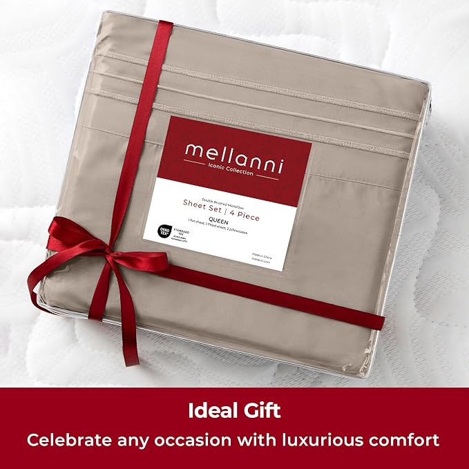 Mellanni Iconic 4-Piece, Ultra Soft Sheet Set (Queen, Tan) | 10M+ Sleepers. Lab-tested: Sleeps Cool, Stays Bright, Strong, Smooth. Good Housekeeping Best Bedding, 7 yrs running.