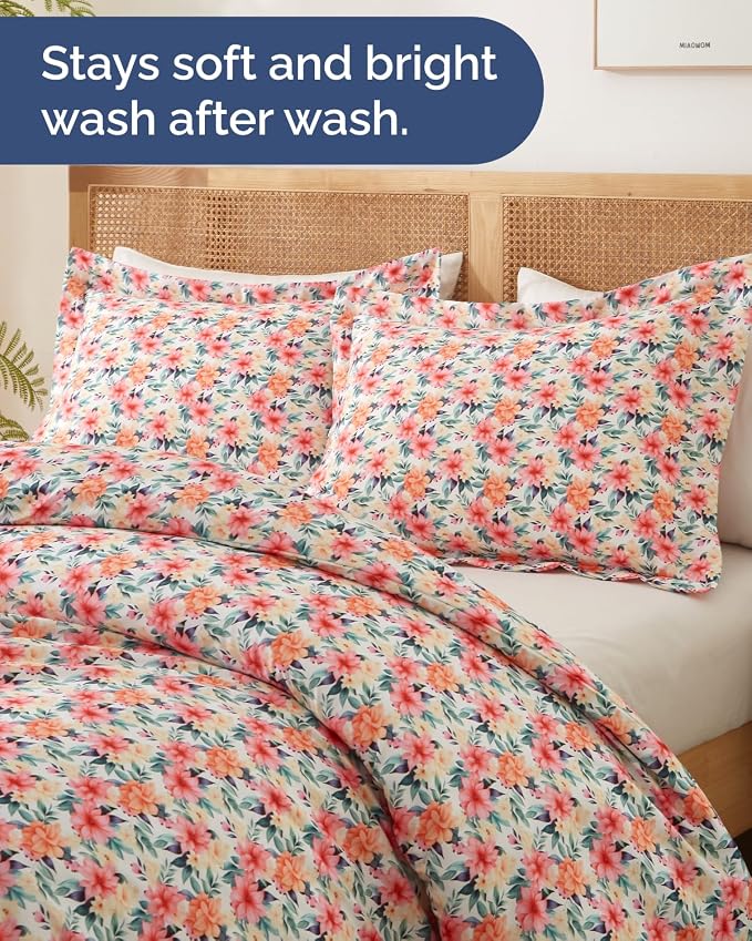 Duvet Cover Full Size - Floral Duvet Cover - 3 Piece - Blush Bouquet | Soft Floral Duvet Cover 80 x 90 with 2 Pillow Shams, Zipper Closures & Ties, Floral Bedding for Women, Men, Kids & Teens