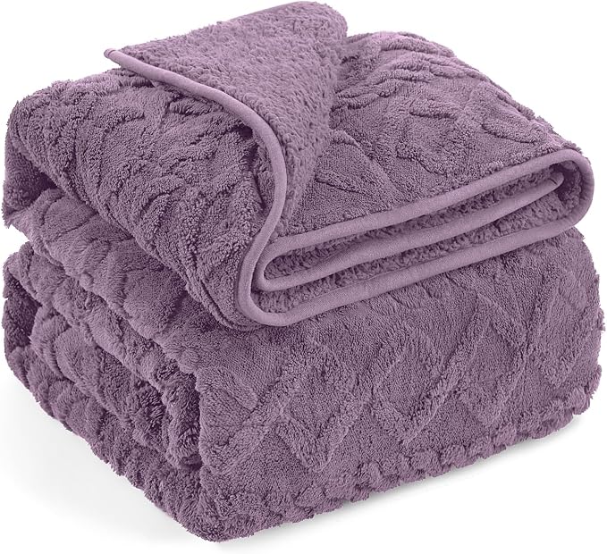 Sherpa Weighted Blankets for Sleeping Queen 60" x 80" 20 lbs Purple | Relax Body & Mind, Even Weight Distribution, Dual Sided Soft Heavy Throw Blankets, Jacquard Knitted, Chunky Fluffy, Warm Hug