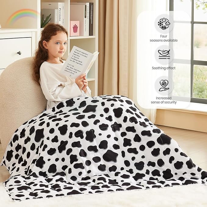 Weighted Blanket - 10 lbs Cow Pattern Heavy Blanket - Small Size Breathable Lap Blanket(50"x60", 10 lbs)