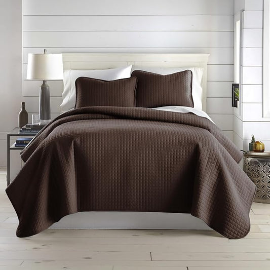 Southshore Fine Living, Inc. Twin XL Bedspread Quilt Set, Dorm Room Bedding Essentials, Machine Washable Bed Spread for Guest Room, XL Twin Brown Bedspread Set w/Pillow Sham, Chocolate Brown Quilt
