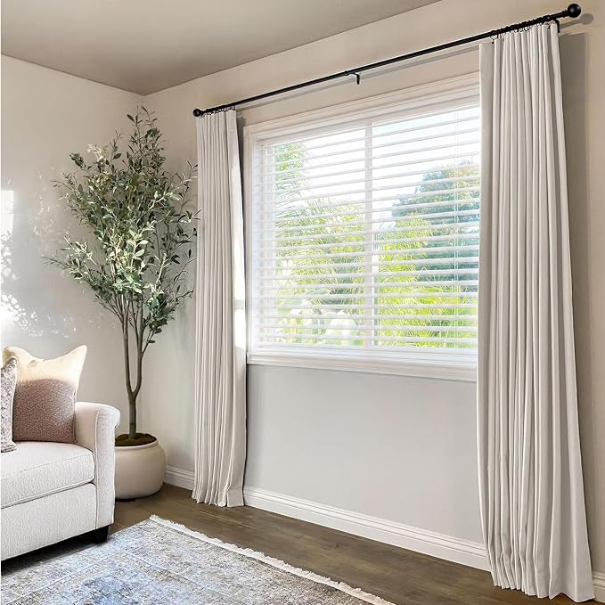 INOVADAY 100% Blackout Curtains for Bedroom Black Out Curtains 96 Inch Long | Beige Curtains for Living Room 2 Panels, Clip Rings Linen Look Blackout Drapes, Thermal Insulated Room Darkening,W50xL96