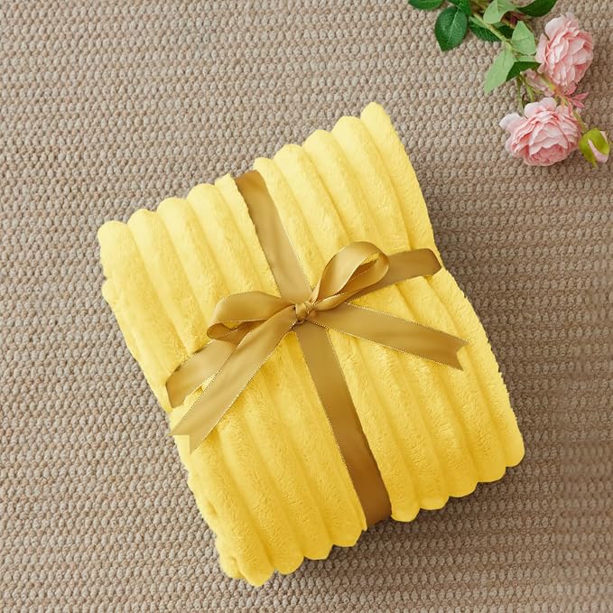 BEDELITE Ribbed Twin Blanket for Couch & Bed, Custard Yellow, 60"x80" | Ultra-Soft Plush Fleece, Cozy, Warm Yet Lightweight, Ribbed Texture, Home Decor, Machine Washable, Giftable, All-Season Use
