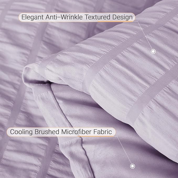 7 Pieces Oversized King Comforter Set, Seersucker Bed in a Bag Oversized King Size, All Season Luxury Bedding Set with Comforter, Flat Sheet, Fitted Sheet, Pillowcases & Shams, Lavender