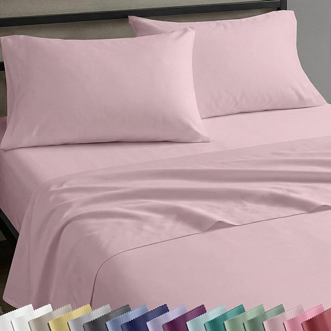 Soft Natural 100% Cotton Sateen Queen Bedsheets, 4 Pc Set, Pink | Backed by Good Housekeeping Seal, Light & Breathable For Hot Sleepers, 14" Deep Pocket, All-Around Elastic, Durable