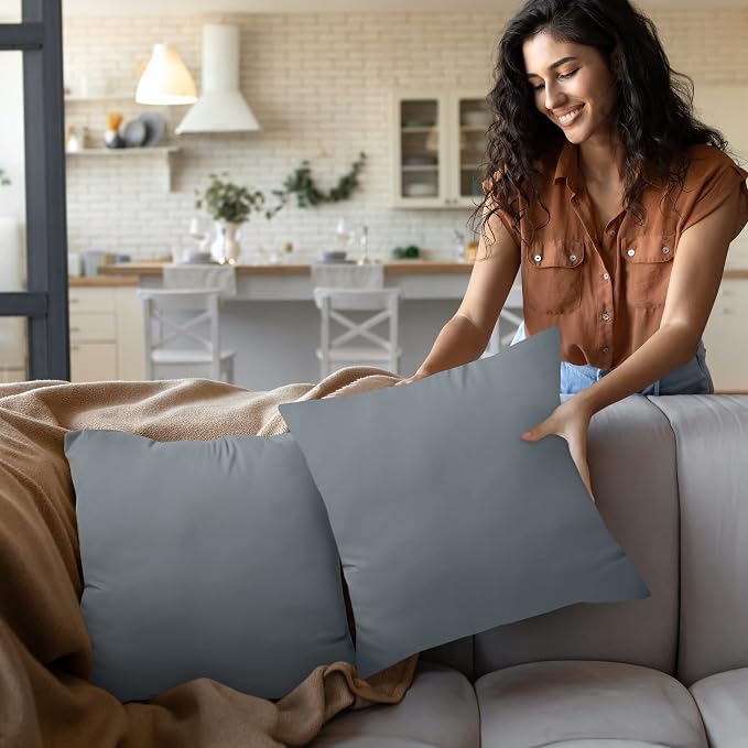 Utopia Bedding 18x18 Pillow Inserts, Set of 2, Grey – Indoor Decorative Throw Pillows for Bed, Sofa & Couch – Soft, Supportive & Fluffy Cushion Inserts