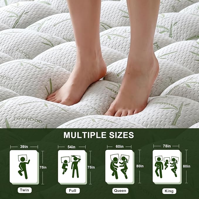4 Inch Mattress Topper Memory Foam Cooling Bamboo King Size Back Pain | Gel Airflow Channels Wick Heat Moisture Orthopedic Support Deep Pocket 360 Edge Fits 8-21 Inch Washable Hypoallergenic King