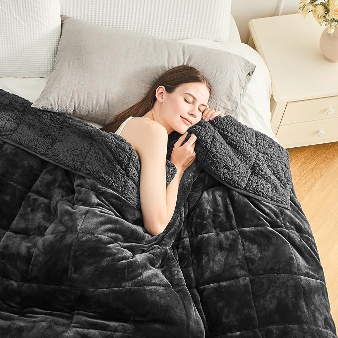 Cottonblue Weighted Blanket 20lbs for Adults Teens Queen Size 60x80in Soft | Cozy Sherpa Fleece Flannel Weighted Blankets Throw for Sleep Calm Relax, Warm Fuzzy Fur Black Heavy Blanket for Bed Couch