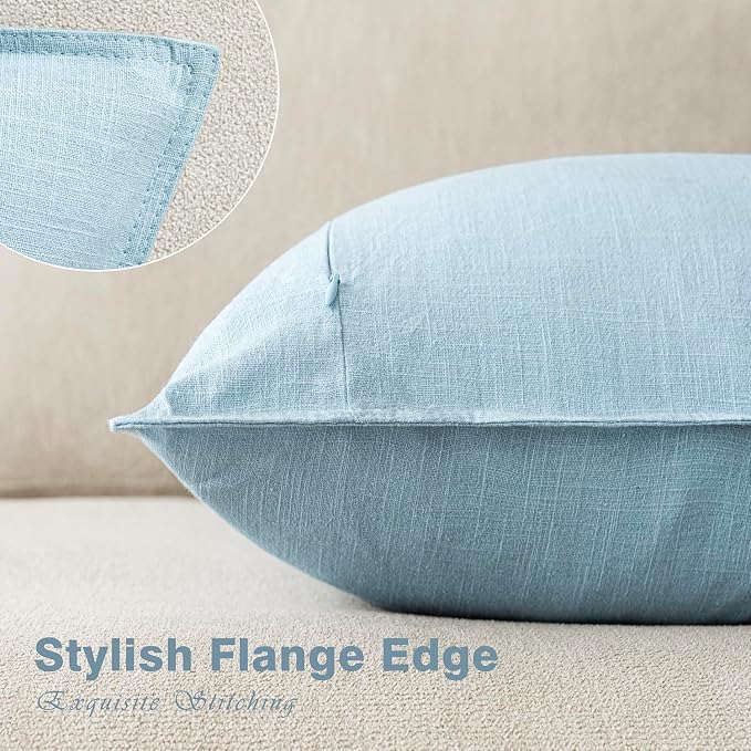 Foindtower Linen Solid Decorative Throw Pillow Covers 22x22 Inch Light Blue | Pack of 2 Boho Farmhouse Morden Pillowcase,Accent Rustic Cushion Covers,Home Decor for Chair Couch Sofa Bedroom Living Room