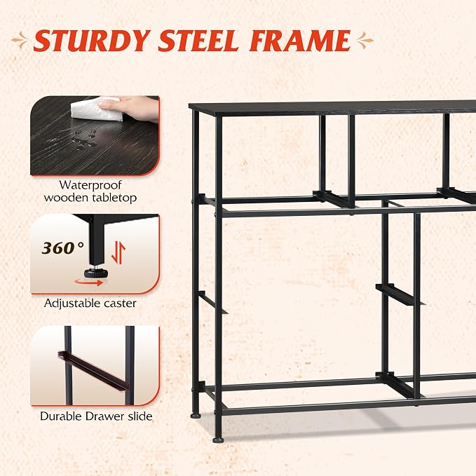WLIVE Dresser for Bedroom, 7 Drawers, TV Stand, Black Wood Grain | 7 roomy fabric drawers, Fits TVs up to 45 inch, Bedroom or living room, Wide storage design, Chest of drawers