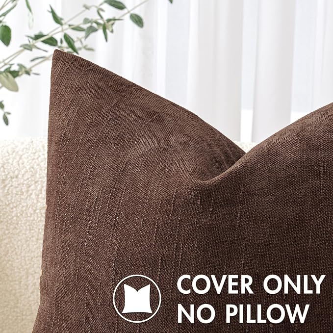 MIULEE 24x24 Inch Euro Textured Chenille Throw Pillow Covers Red Brown | Pack of 2 Decorative Soft Throw Pillows,Solid Textured Cushion Covers,Modern Home Decor for Bed Couch Sofa Bedroom Livingroom