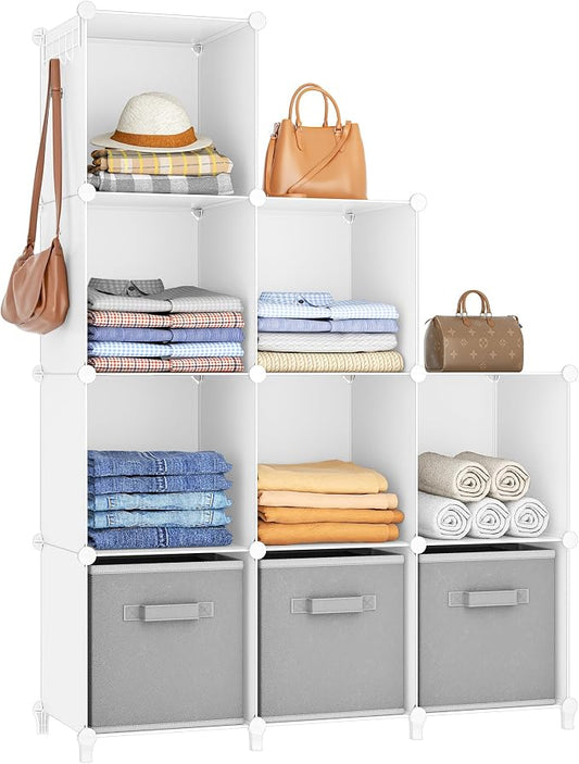 HOMIDEC Closet Organizers and Storage, 9 Cube Storage Organizer, White | Portable Closet Organizer System, Storage Cubes Shelves, for Bedroom, Kids Room, Bathroom, Wardrobe, Clothes Rack