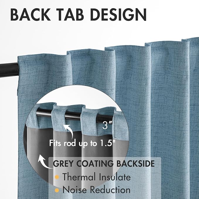 MIULEE 100% Blackout Curtains 90 inches Long Linen Curtains & Drapes for Bedroom Back Tab Living Room Darkening Full Black Out Window Curtain Panels Rod Pocket, Slate Blue, 2 Panels Set