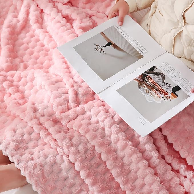 Puncuntex Light Pink Throw Blanket 60"×80" Fuzzy 3D Jacquard Decorative | Flannel Fleece Super Soft Plush Cozy Blanket for Couch Sofa Chair Lightweight
