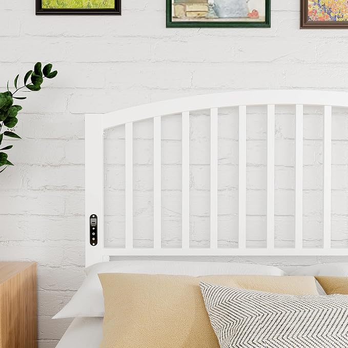 Weehom Metal Full Headboard Only with LED Lights and USB, White | Freestanding full size headboard; adjustable height; USB charging station; modern bedroom design