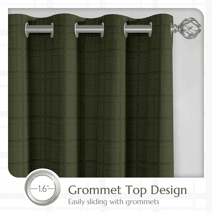 Beauoop Green Plaid Jacquard Blackout Curtains for Bedroom 52x84 2 Panels | Gingham Checkered Room Darkening Drapes for Living Room 84 Inch Long Thermal Insulated Soundproof Window treatment Grommet