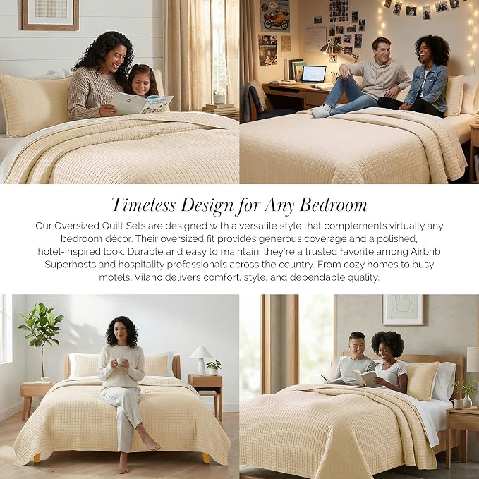 Southshore Fine Living, Inc. Queen Size Quilt Bedding Set, Hotel Quilts, Pet Hair Resistant Bedding Sets, Coverlet Queen Size, Full Size Bedspread with 2 Pillow Shams, Beige Quilts, Soft Sand