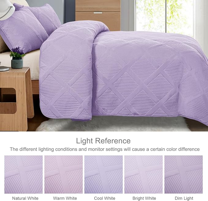 Exclusivo Mezcla California King Size Quilt, Lilac | Soft Bedspreads with 2 Pillow Shams, Modern Striped Pattern, Lightweight Bedding Set Coverlets for All Seasons, 112x104 Inch