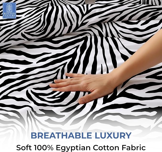 Kotton Culture 3 Pc Duvet Cover Set California King - Cotton - Soft Premium Durable Zebra Animal Print Comforter Cover - Zipper Closure & 7 Corner Ties- (Zebra, 104" X 98")
