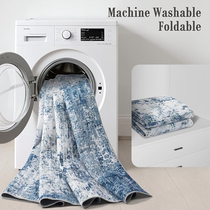 3x14 Washable Runner Rug：Modern Abstract Kitchen Soft Carpet Blue | For Hallway, Bedroom, Kitchen, Laundry, Bathroom,Door Mat,Modern Abstract,Machine washable,Non-Slip,Stain Resistant,Indoor
