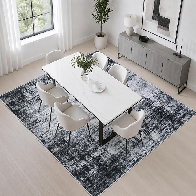 Area Rug Living Room: 8x8 Modern Washable Soft Carpet Dark Black | For Bedroom Dining Room Farmhouse Nursery Hallway Office,Modern Abstract,Machine washable,Non-Slip,Stain Resistant,Indoor