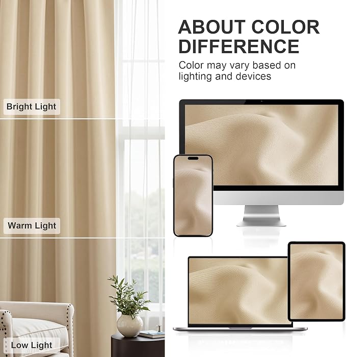 PONY DANCE Short Black Out Curtains 48 inch Long for Small Window, Rod Pocket Privacy Bathroom Draperies, Lighting Blocking Drapes for Basement(2 Panels Set, Biscotti Beige, W42 x L48 inches)