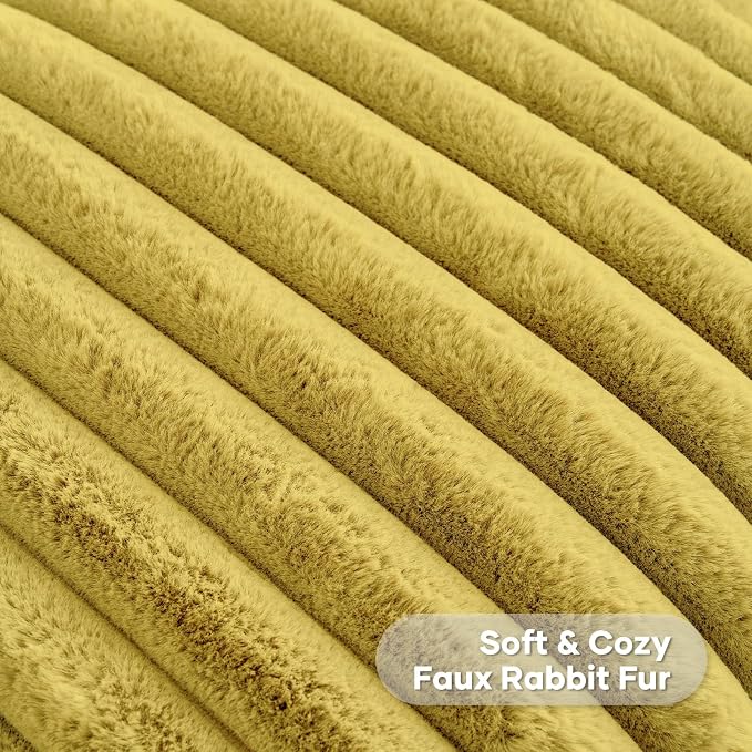 FUTEI Pack of 2 Faux Fur Throw Pillow Covers 18x18 Inch, Mustard Yellow | Fluffy Faux Rabbit Fur Front/Premium Velvet Back,Hidden Zipper,Machine Washable,Non-Shedding,Colorfast,Insert Not Included.
