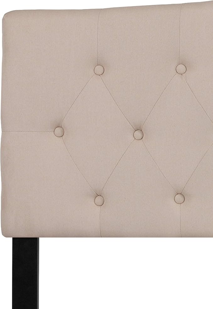 Emma + Oliver Beige King Tufted Headboard | Adjustable Bed Rail Slots, Fabric Upholstered