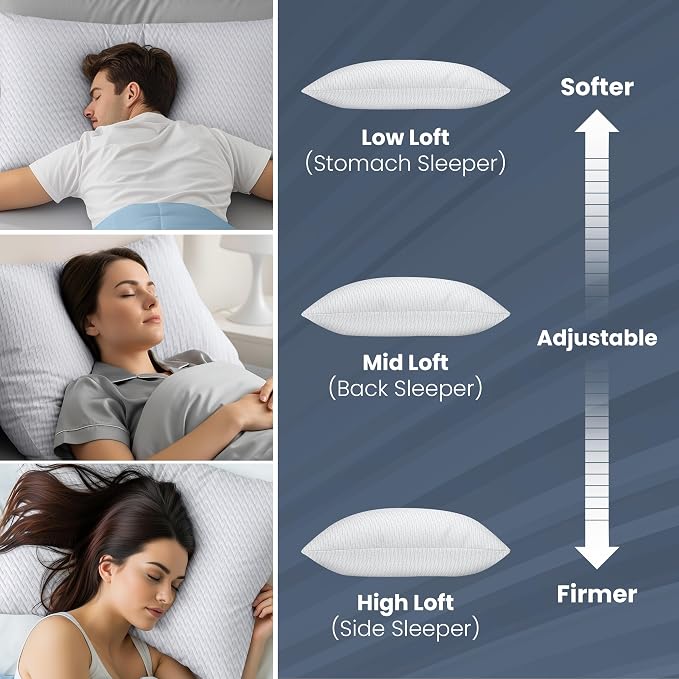 Utopia Bedding Shredded Memory Foam Pillows (Queen), Cooling Adjustable Bed Pillows for Sleeping with Washable Pillow Case, Back, Stomach and Side Sleeper Pillow, Plush and Supportive (2 Pack)