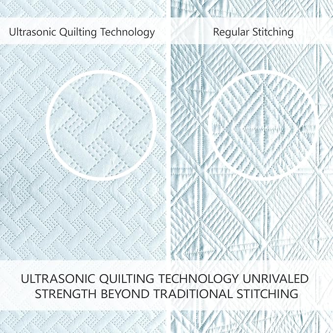 FLYMME Quilts Queen Size, Lightweight Sky Blue Bedspreads, Basket Weave Pattern,Ultra Soft Microfiber Bed Coverlet 3 Pieces for All-Season (1 Quilt, 2 Shams)
