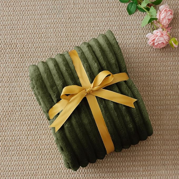 BEDELITE Ribbed Full Size Blanket for Bed, Olive Green, 84"x90" | Ultra-Soft Plush Fleece, Warm Yet Lightweight, Ribbed Texture, Home Decor, Machine Washable, Giftable, All-Season Use