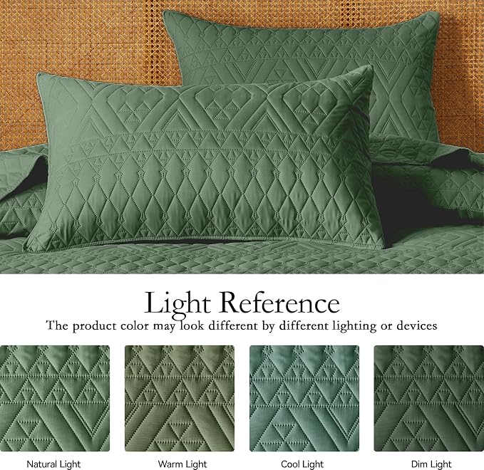 akkialla King/Cal King Size Quilt Bedding Set,Green Lightweight Microfiber Soft Bedspread,Modern Style Geometric Pattern Coverlet Set for All Seasons,3 Piece(1 Quilt,2 Pillow Shams)