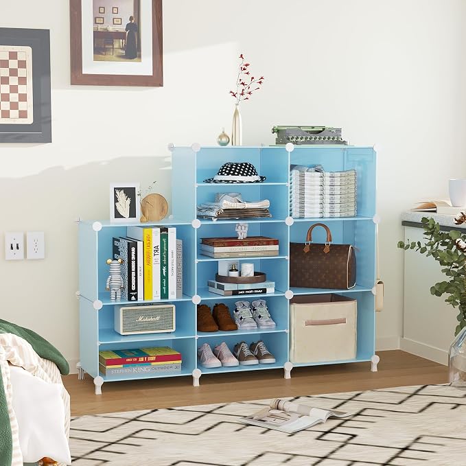 AWTATOS Closet Organizer 8 Cube Storage Shelves, Blue | Closet Storage, Clothes Organizers, Stackable Cubby Shelving, for Closet Bedroom Living Room