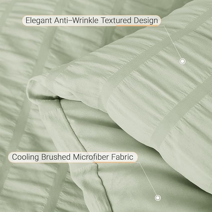 7 Pieces California King Comforter Set, Seersucker Bed in a Bag Cal King Size, All Season Luxury Bedding Set with Comforter, Flat Sheet, Fitted Sheet, Pillowcases & Shams, Light Green