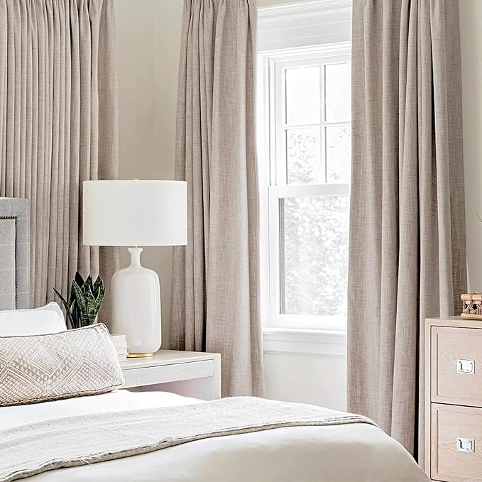 MIULEE 100% Blackout Linen Curtains for Bedroom 52x72 Inches Natural Khaki | Room Darkening, Light Blocking, Thermal Insulated, Grommet Top, Linen Textured, Window Curtains for Living Room, 2 Panels