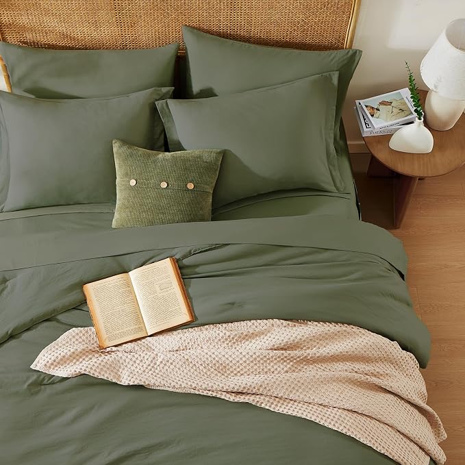 Twin XL Comforter Set- 5 Pieces Olive Green Twin XL Bedding Sets with 1 Fitted Sheet, 1 Flat Sheet, 1 Pillow Sham and 1 Pillowcase