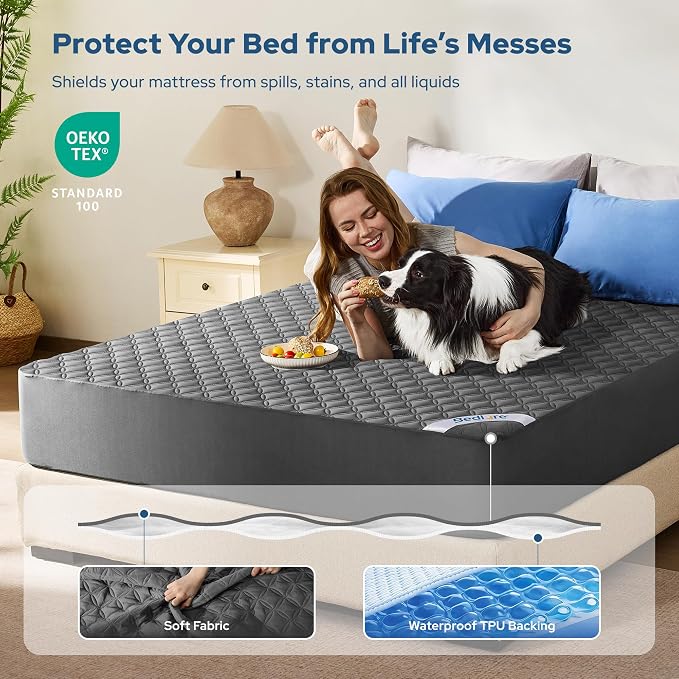 BEDLORE Waterproof Mattress Protector, Noiseless Queen Size Mattress Pad with Deep Pocket Fitted Up to 6"-18", Soft Breathable Dirt-Proof Bed Mattress Cover Washable Bedroom, Hotel (Gray) (Pack of 2)