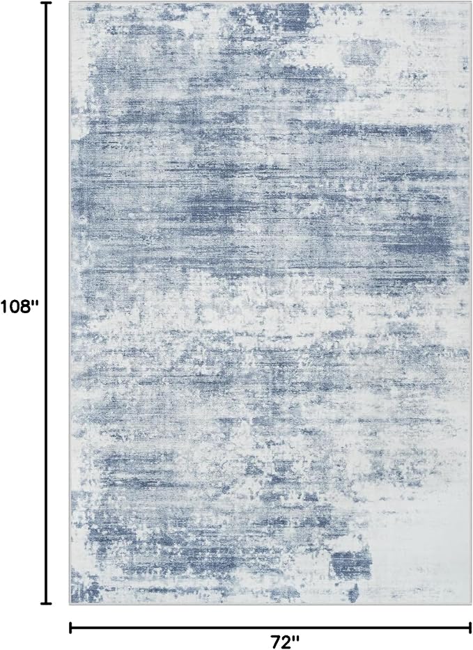 6x9 Area Rugs for Living Room: Washable Abstract Blue White Badroom Carpet | Non-slip TPE backing makes this washable soft low-pile rug safe & durable, Pet-friendly decor for dining room,nursery,office