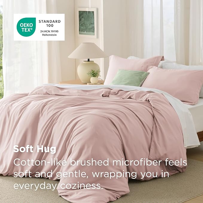 Bedsure Duvet Cover Full Size, 3Pcs Double Brushed Bedding Set, Rose Pink | For Kids & Adults, 80"x90" Comforter Cover, Hotel Luxury, All Season, Breathable, Easy Care, Lightweight, Zipper Closure