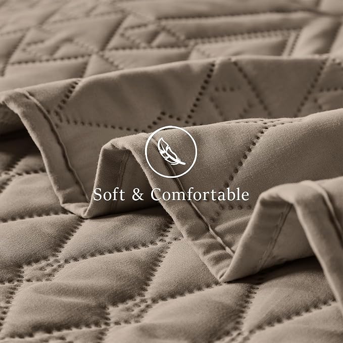 akkialla Twin Size Quilt Bedding Set,Mocha Brown Lightweight Microfiber Soft Bedspreads,Modern Style Geoetric Pattern Coverlet Set for All Seasons,2 Piece(1 Quilt,1Pillow Sham)