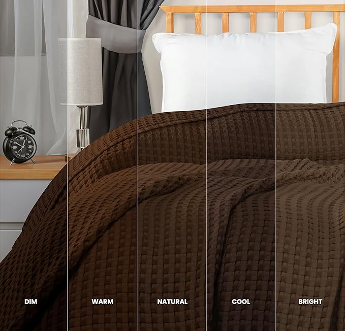 Utopia Bedding 100% Cotton Waffle Blanket Queen Size Brown, 90x90 Inch | Lightweight Breathable Cozy Summer Bed Blanket Home Decor Gift for Women and Men