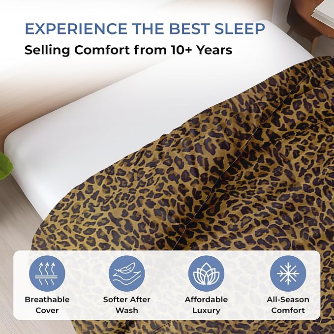 1 Pc Duvet Cover King - Cotton - Soft Premium Durable Cheetah Animal Print Comforter Cover - Zipper Closure & 7 Corner Ties- (Leopard, 104" X 94")