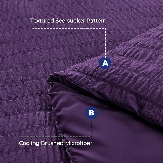 HYMOKEGE Dark Purple California King Comforter Set Seersucker 7 Pieces, All Season Luxury Bed in a Bag for Bedroom, Bedding Set with Comforter, Sheets, Pillowcases & Shams