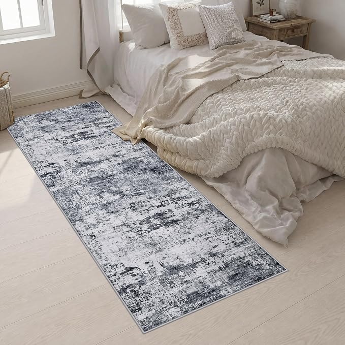 3x10 Washable Runner Rug：Modern Abstract Kitchen Soft Carpet Grey | For Hallway, Bedroom, Kitchen, Laundry, Bathroom,Door Mat,Modern Abstract,Machine washable,Non-Slip,Stain Resistant,Indoor