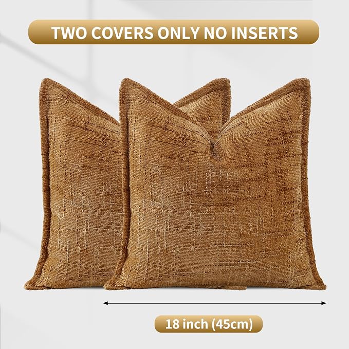 HPUK Chenille Throw Pillow Covers 18x18 Inch, Soft Woven Texture, Set of 2 | Plush woven texture, invisible zipper, couch sofa bed bedroom living room decor, square cushion covers, inserts not included