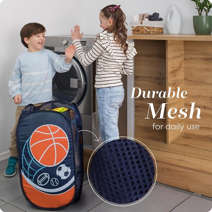 Handy Laundry Collapsible Mesh Pop Up Laundry Hamper with Side Pocket – Breathable, Space-Saving, Foldable Clothes Basket for Laundry, Storage, Travel, Dorm, Sports, 24 Inch